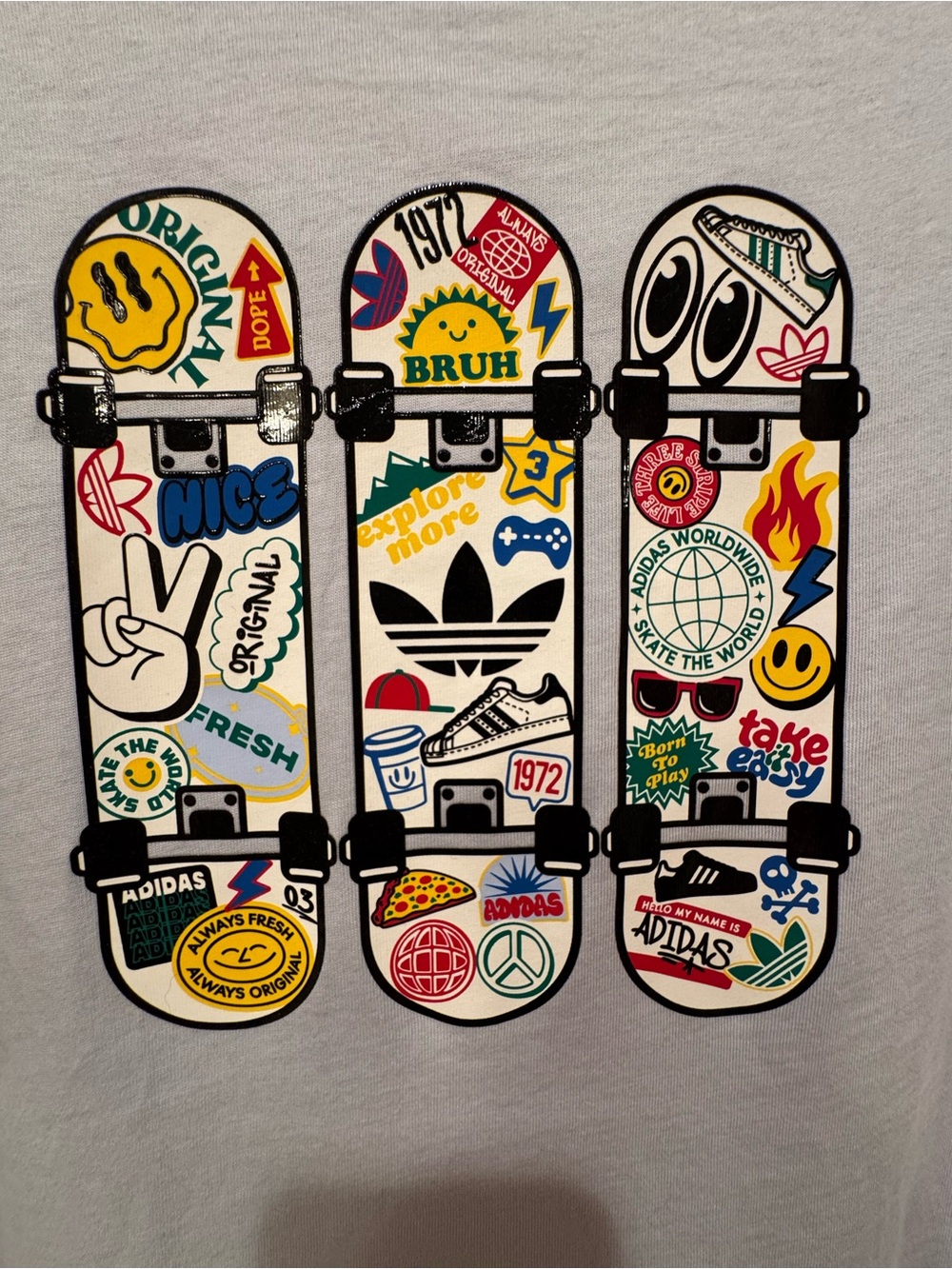 adidas Light Blue Short-Sleeve Tee with Skateboard Sticker Graphic - Boys Size L - Picture 3 of 4
